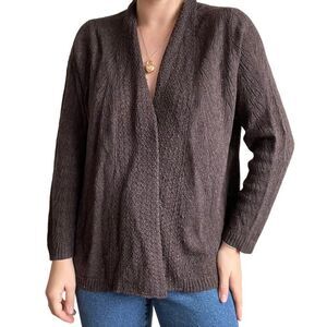 Eileen Fisher Womens Dark Brown Alpaca Wool Blend Open Cardigan Sweater Sz M